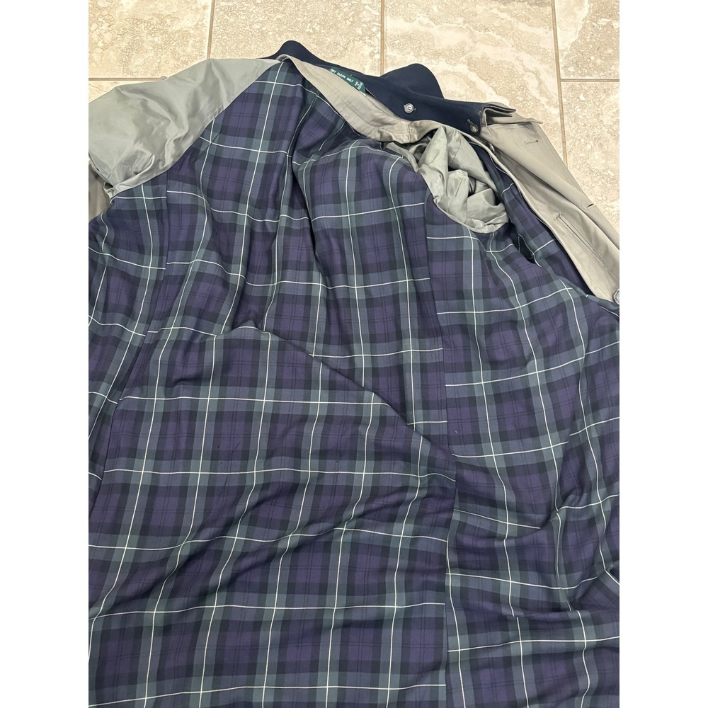 Lauren Ralph Lauren Olive Green Trench Coat with Navy Collar - Picture 15 of 16